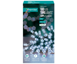 Premier 100 LED witte lichtketting op batterijen - 10 meter