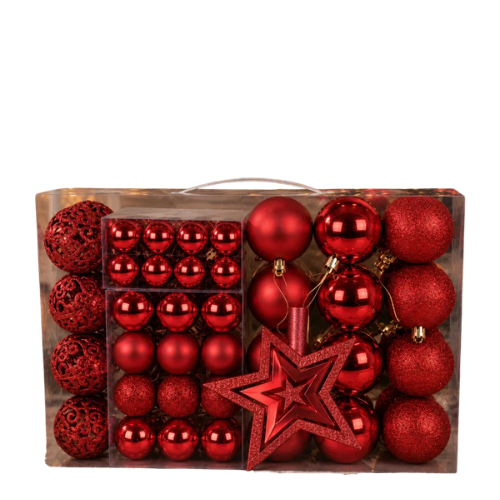 Rode Kerstballen- En Decoratieset Met Ster Voor De Kerstboom - 100 Onderdelen